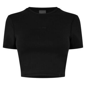 USA Pro Womens/Ladies Slim Workout Crop T-Shirt / Black